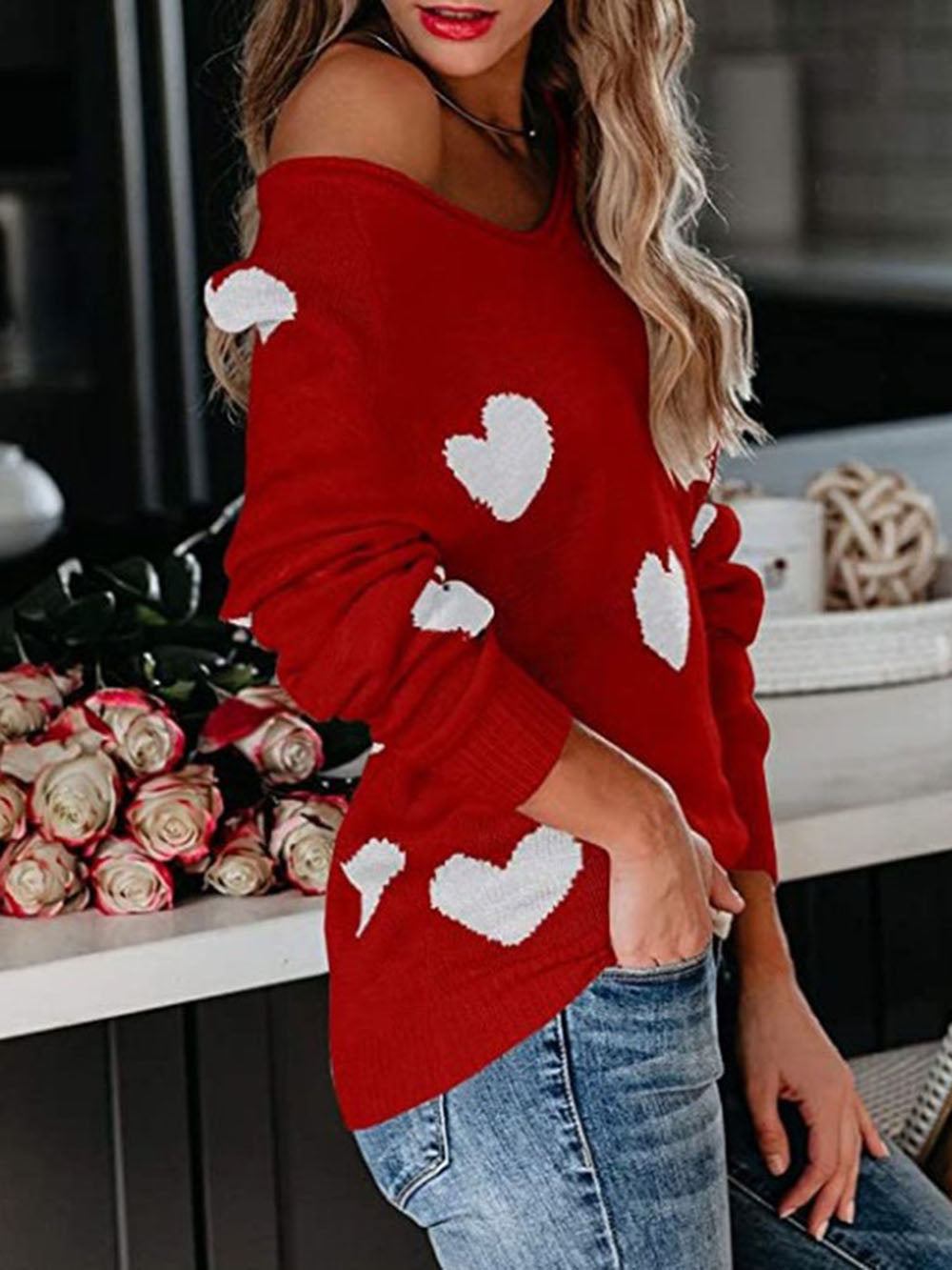 Valentine's Day V-neck Knit Sweater