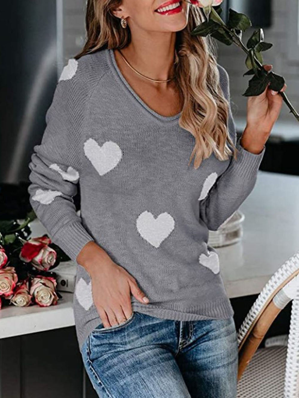 Valentine's Day V-neck Knit Sweater