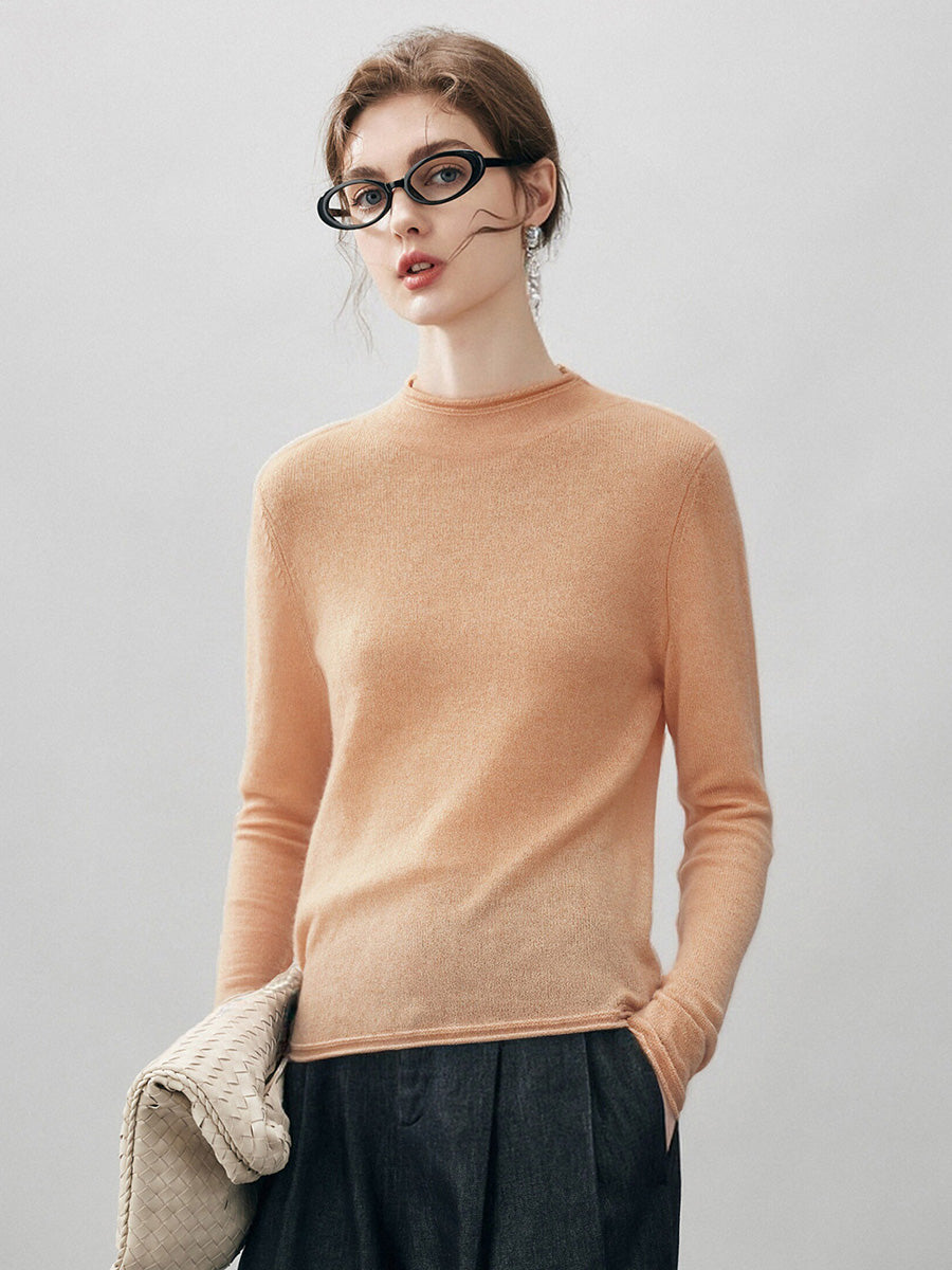 100% Cashmere Round Neck Knit Sweater