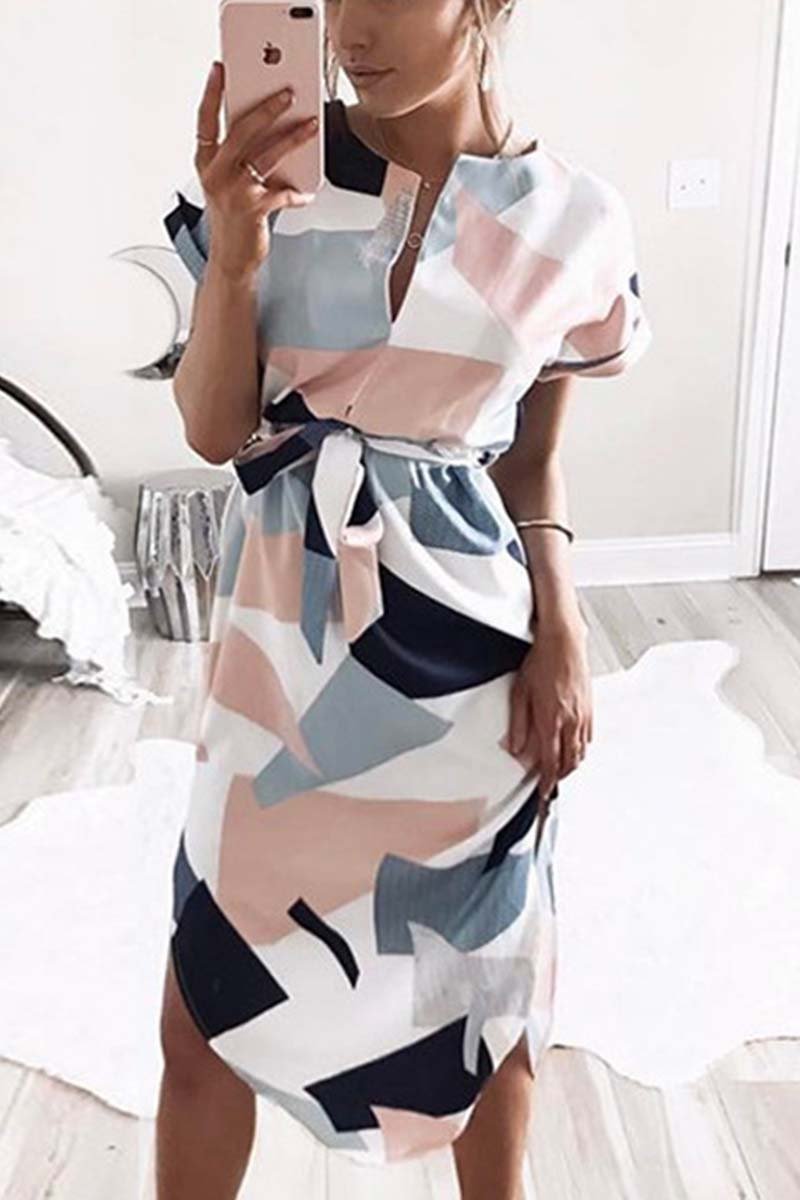 Printed Asymmetrical Midi Dress(4 Colors)