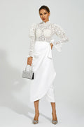 Kailey White Lace Bubble Sleeve Midi Dress