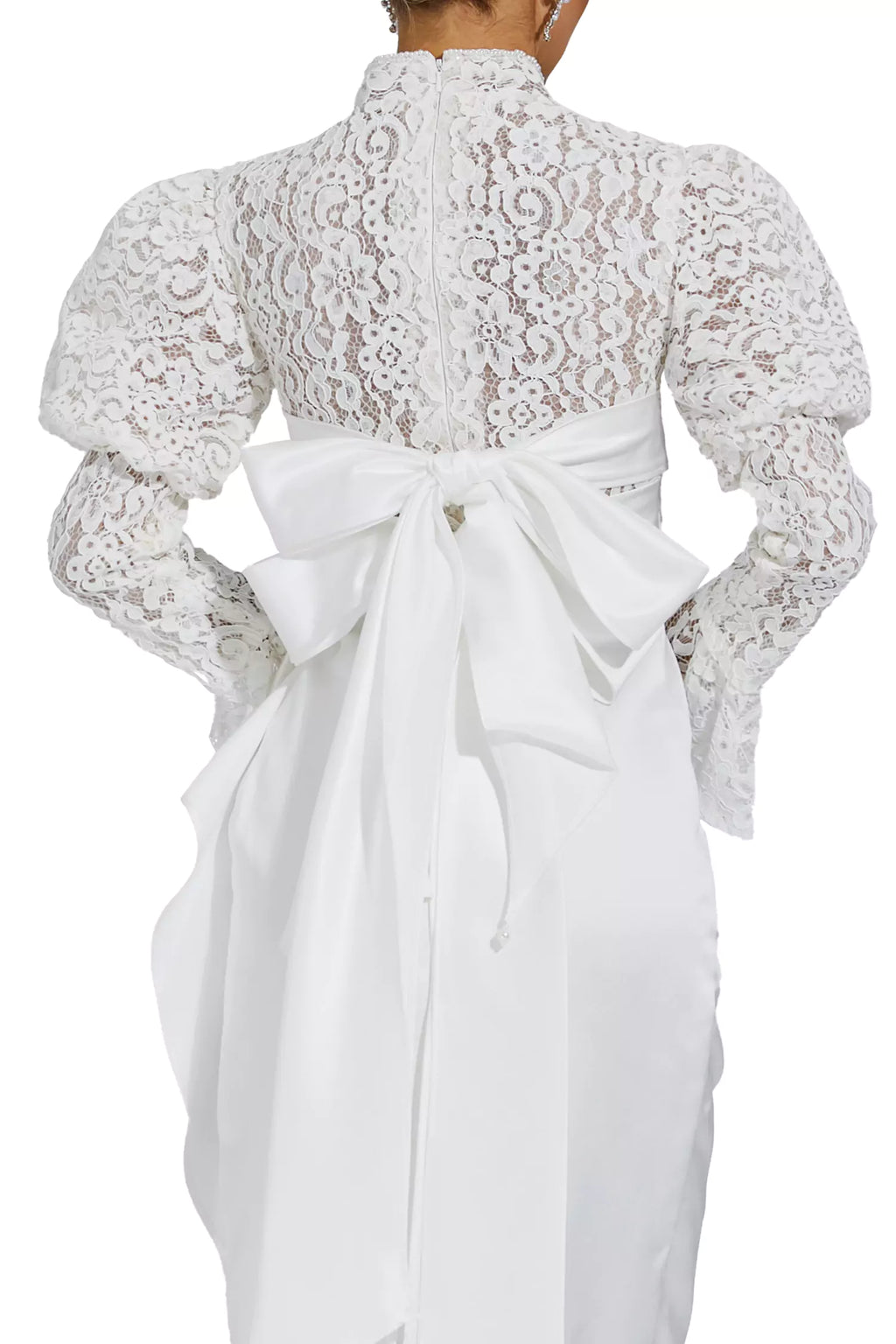 Kailey White Lace Bubble Sleeve Midi Dress
