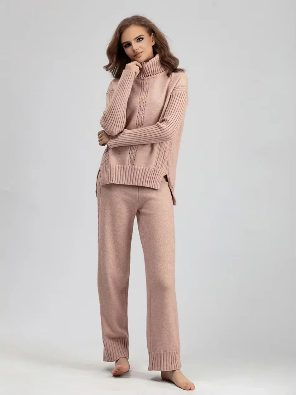 Scarlett - High-neck Knit Sweater & Loose Pants Set