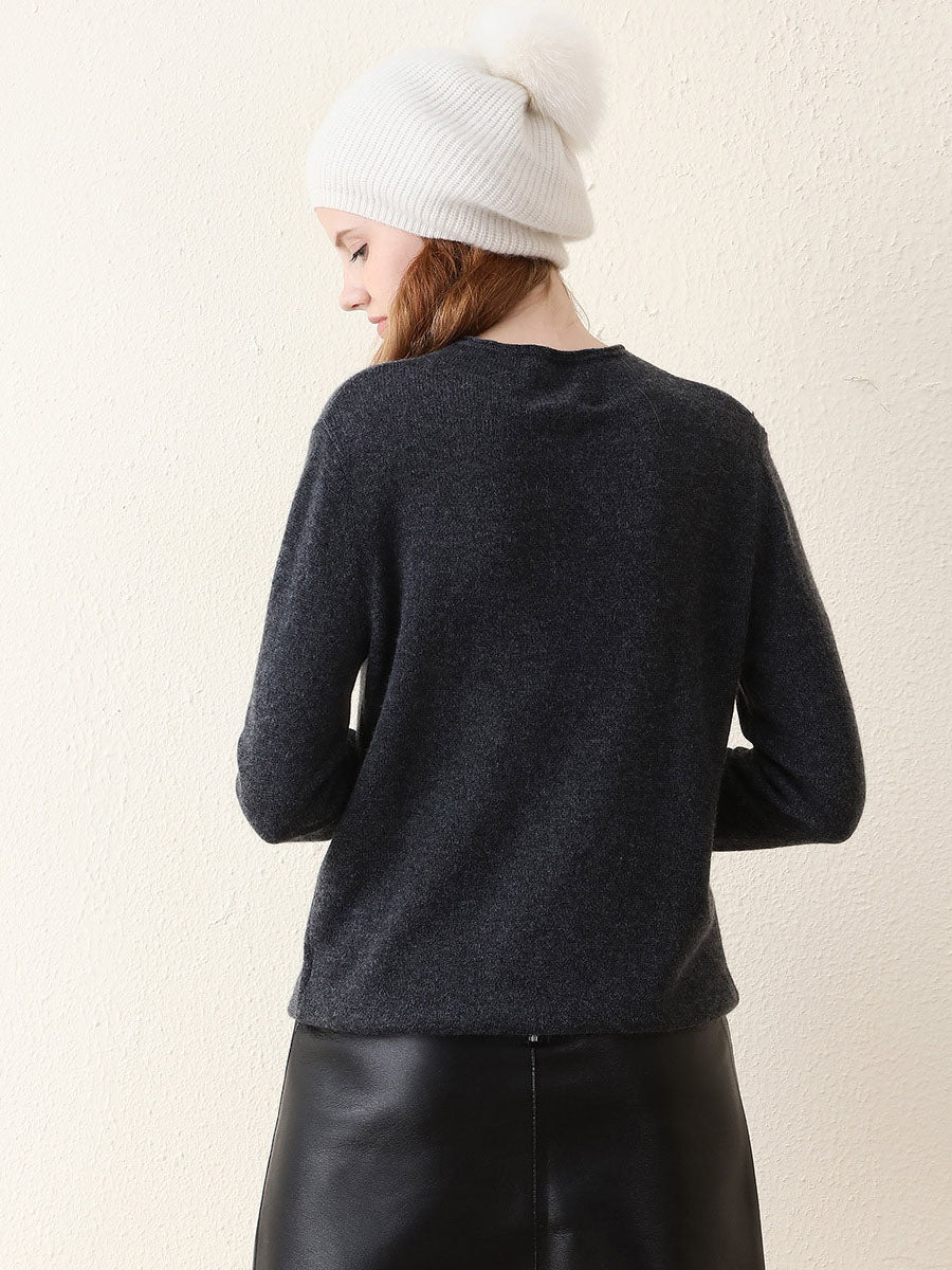 100% Cashmere Round Neck Knit Sweater