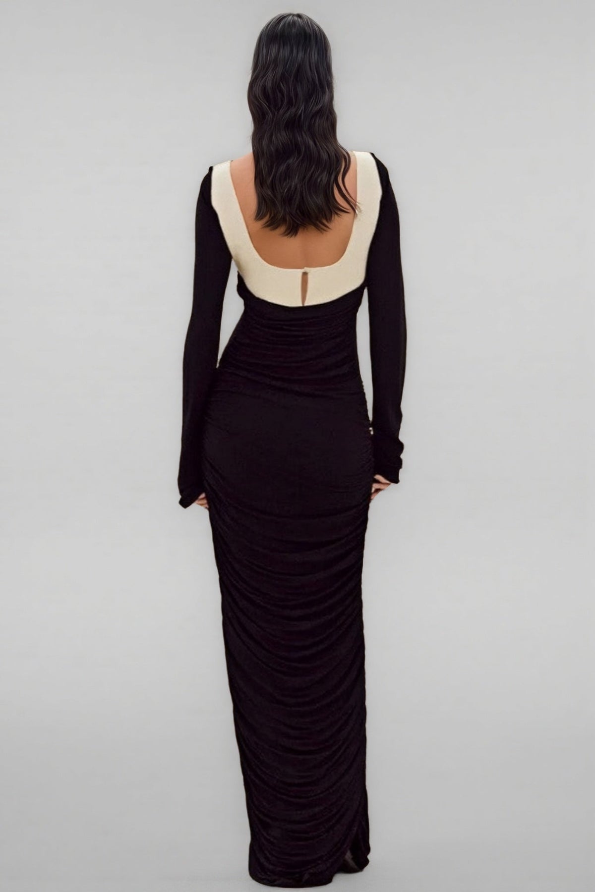 Lolic Long Sleeve Square Collar Ruched Hem Knit Maxi Dress