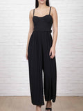 Strappy Jumpsuit With Wide Leg Pleated Detail in Black