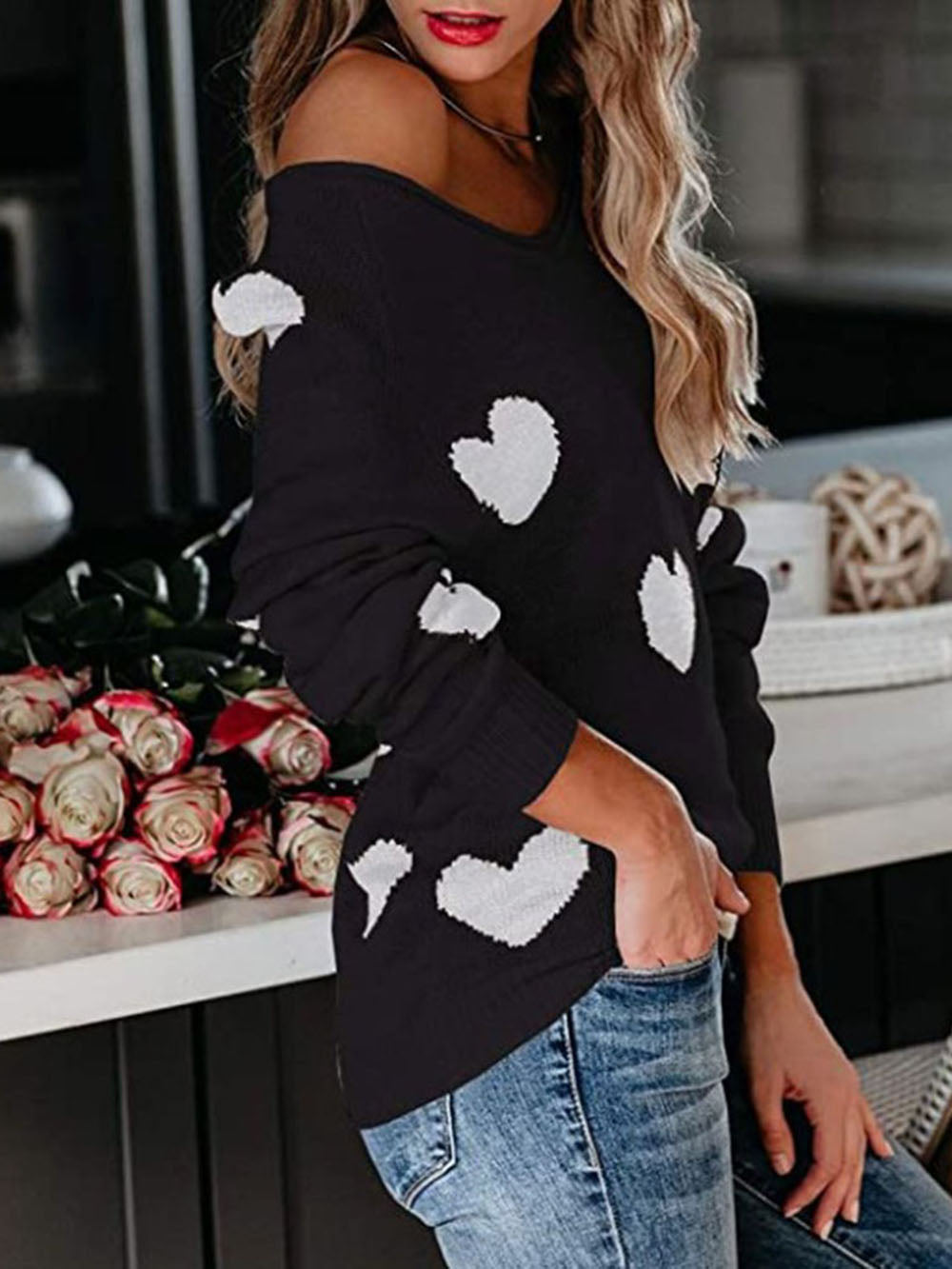 Valentine's Day V-neck Knit Sweater
