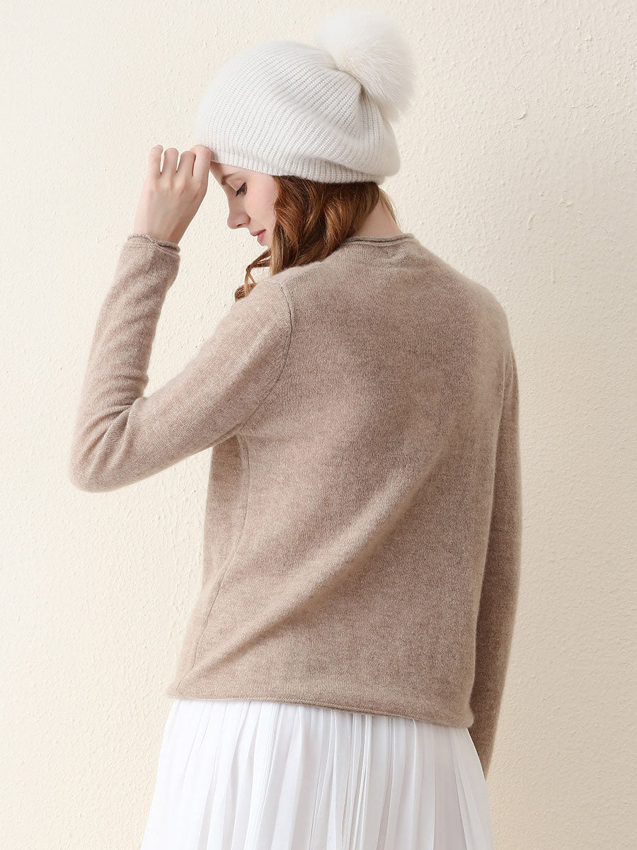 100% Cashmere Round Neck Knit Sweater