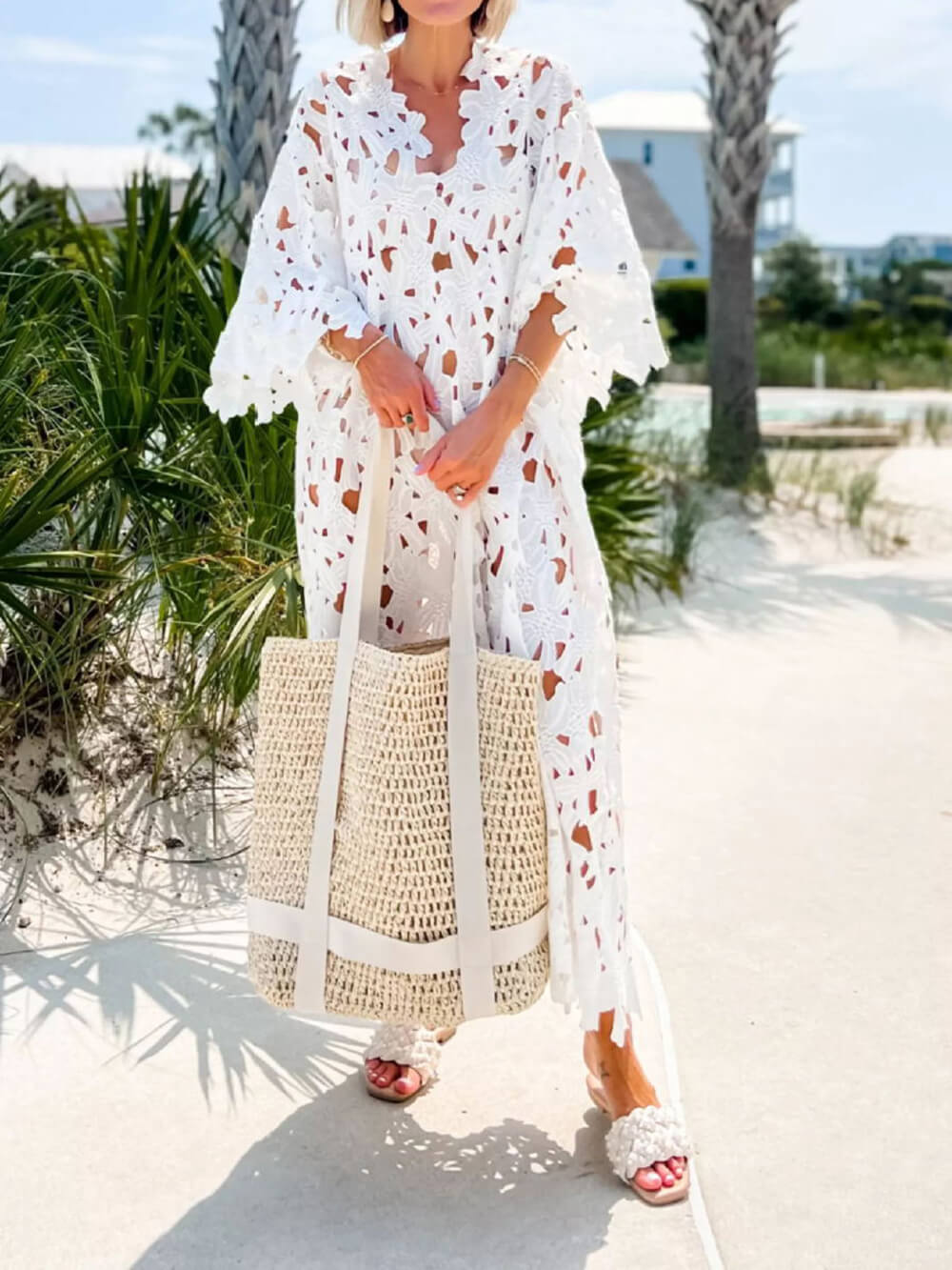 Eyelet Lace Cover Up Beach Midi Dress