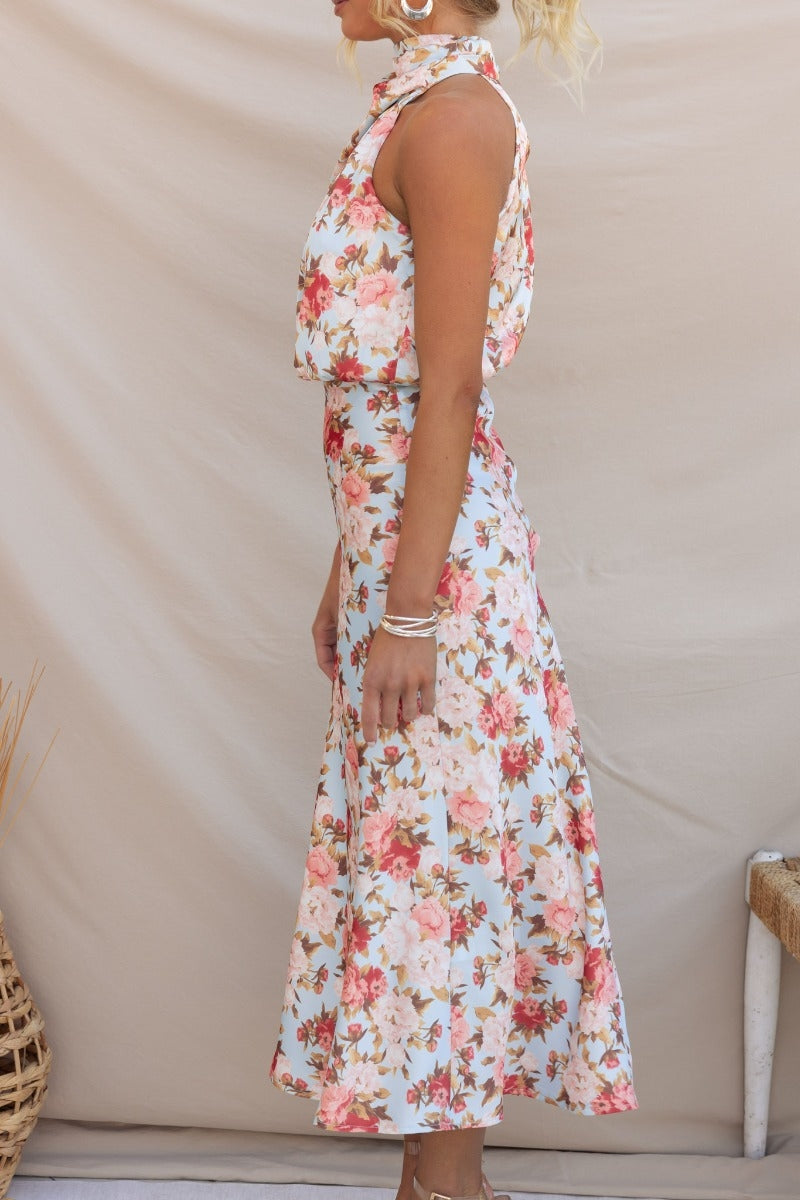 Wine Country Dates Halter Neck Elastic Waist Maxi Dress