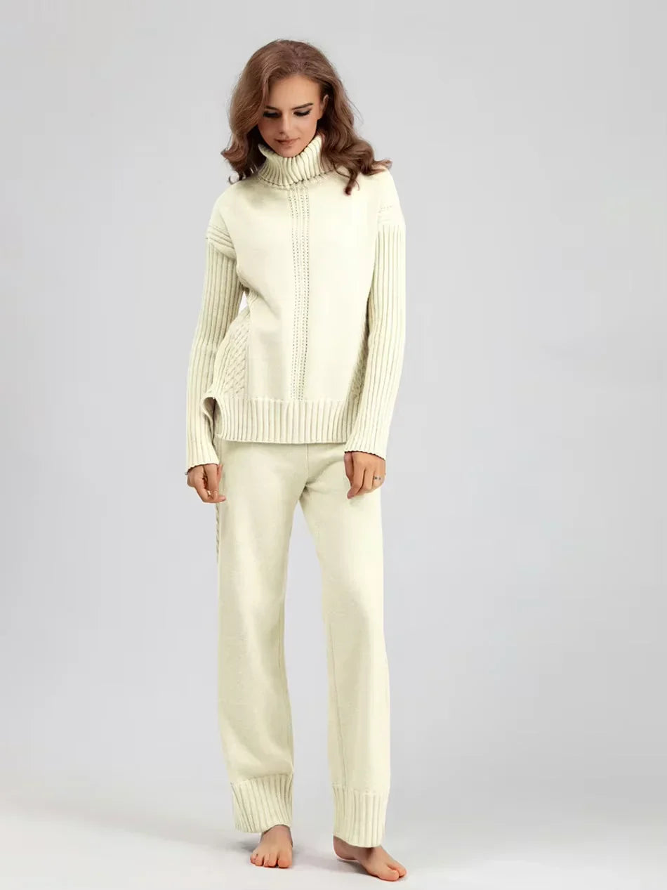 Scarlett - High-neck Knit Sweater & Loose Pants Set