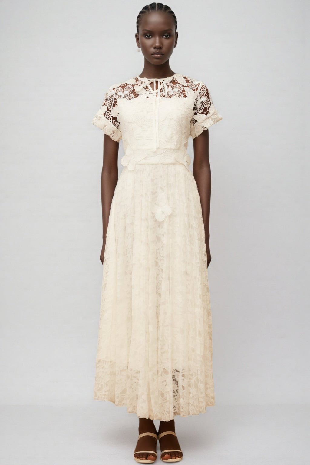 Lianas White Butterfly Applique Lace Maxi Dress