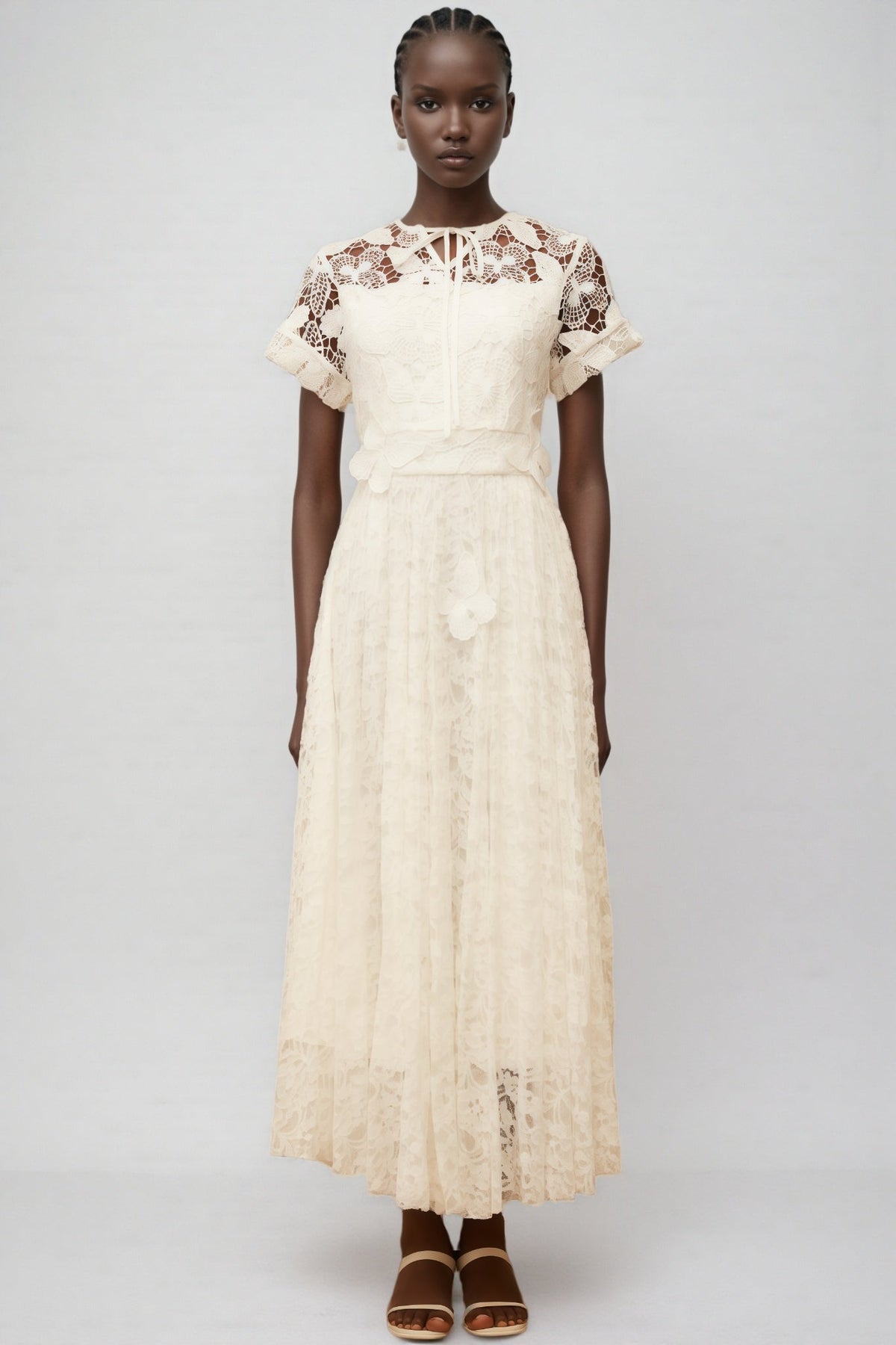 Lianas White Butterfly Applique Lace Maxi Dress