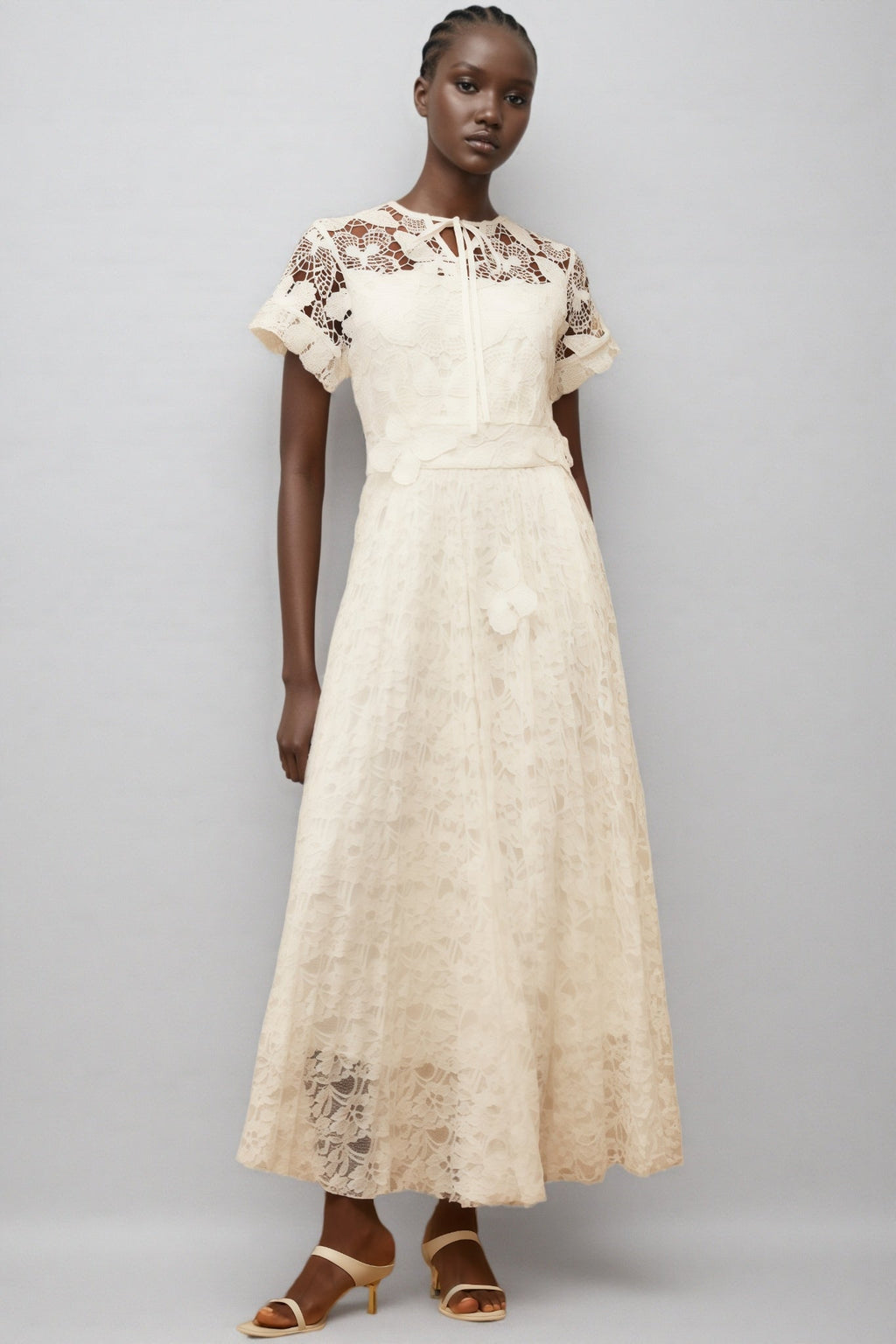 Lianas White Butterfly Applique Lace Maxi Dress
