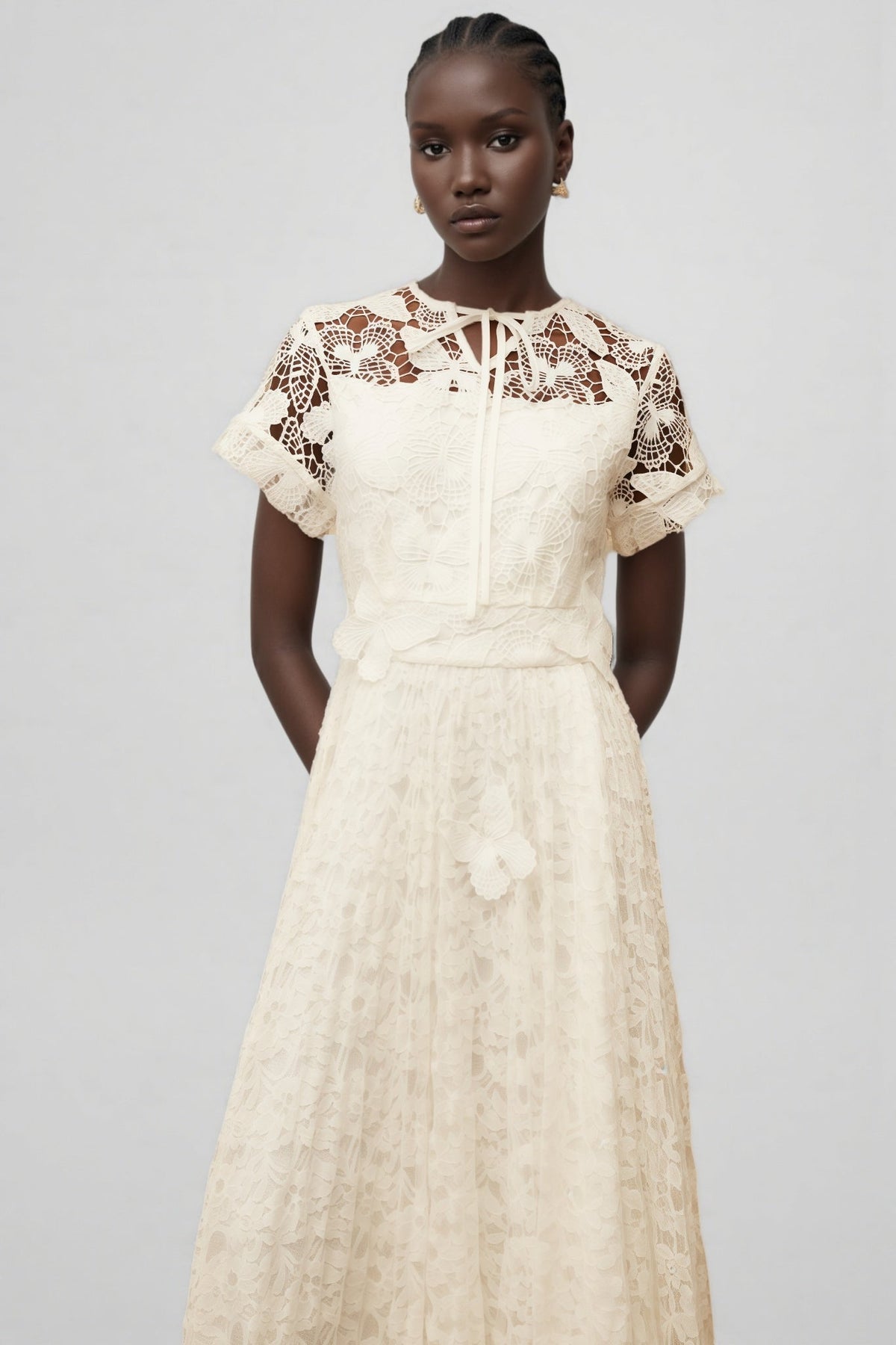 Lianas White Butterfly Applique Lace Maxi Dress