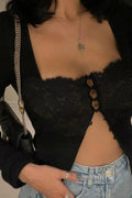 Black Square Neck Buttoned Cardigan