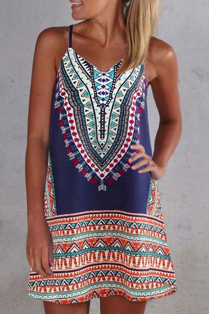 Spaghetti Straps Geometric Mini Dress