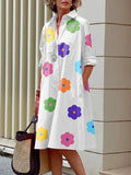 Long Sleeves Printed Lapel Midi Dresses