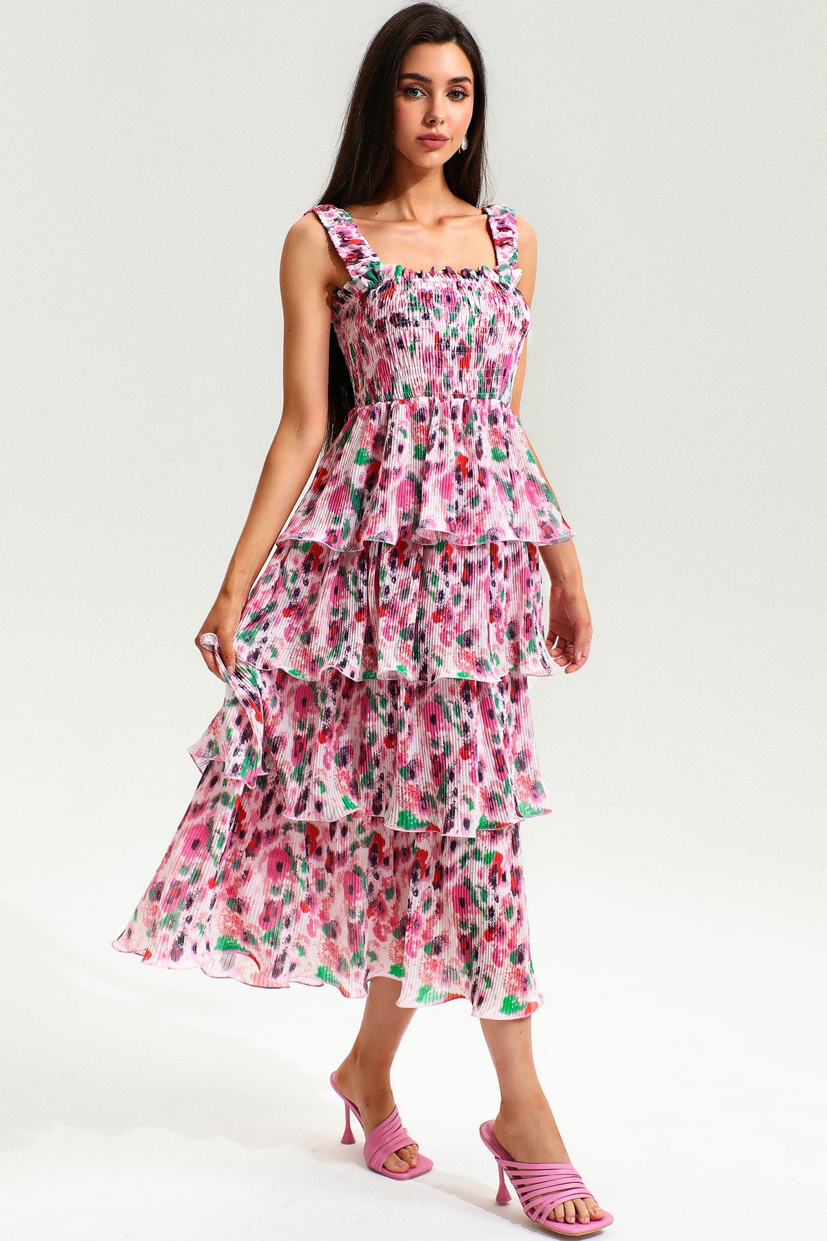 Cami Backless Tiered Ruffle Hem Maxi Dress