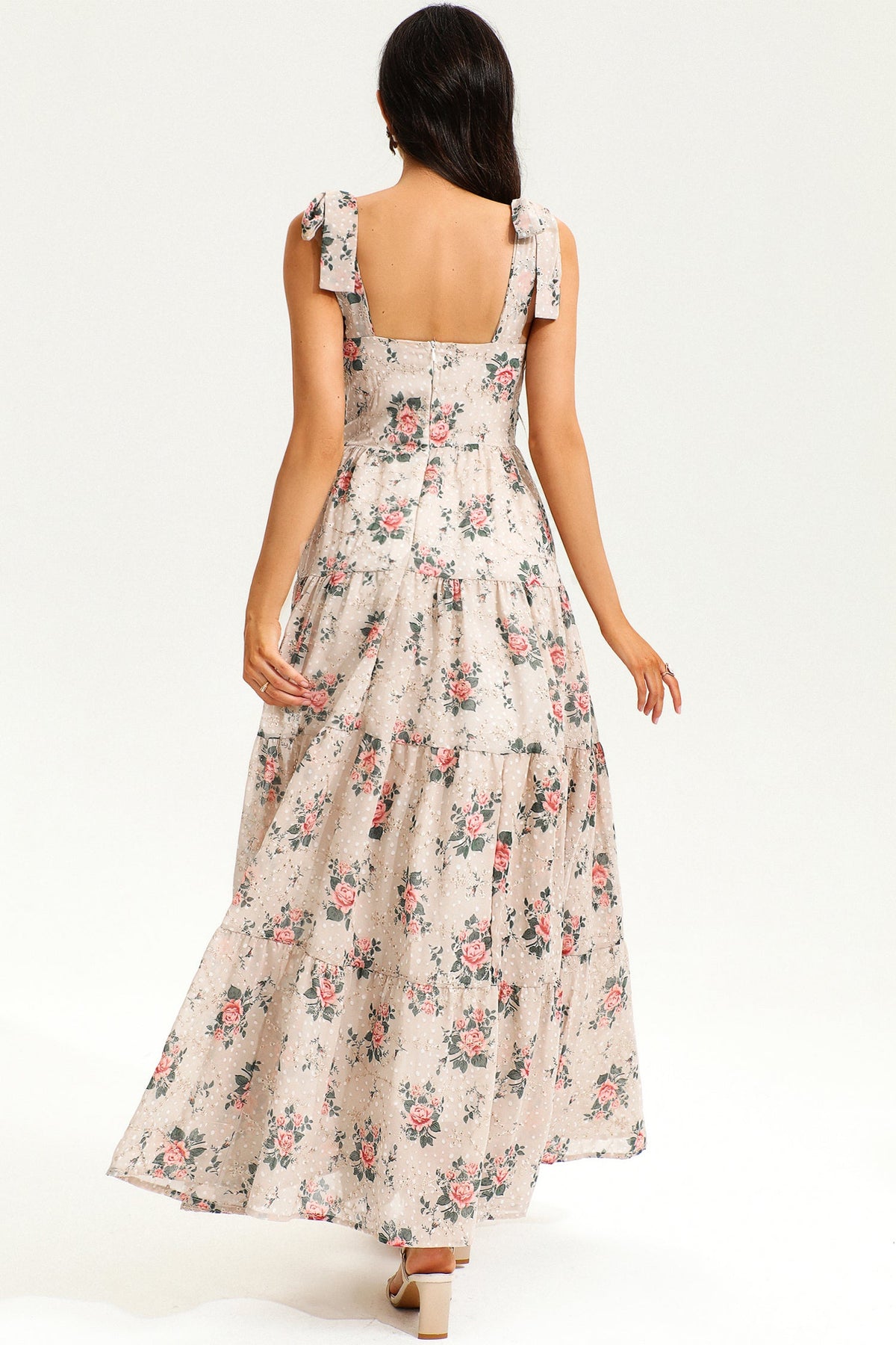 Corset Backless Lace Up Maxi Dress Beige