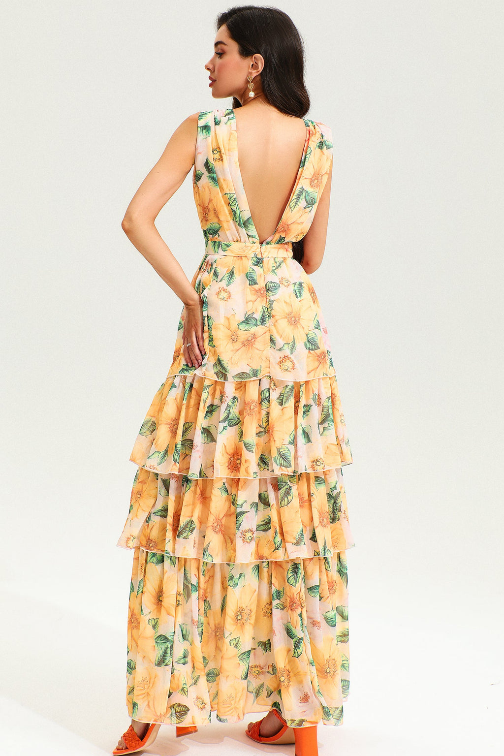 Backless Sleeveless Tiered Hem Maxi Dress