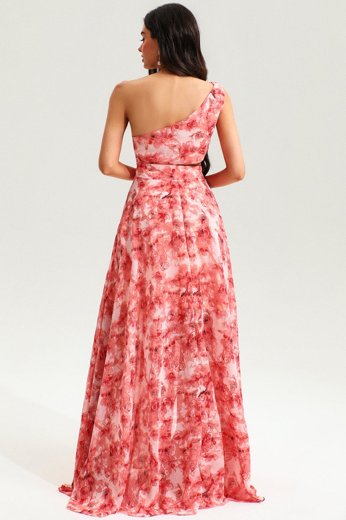 One-shoulder Cut-out Slit Maxi Dress