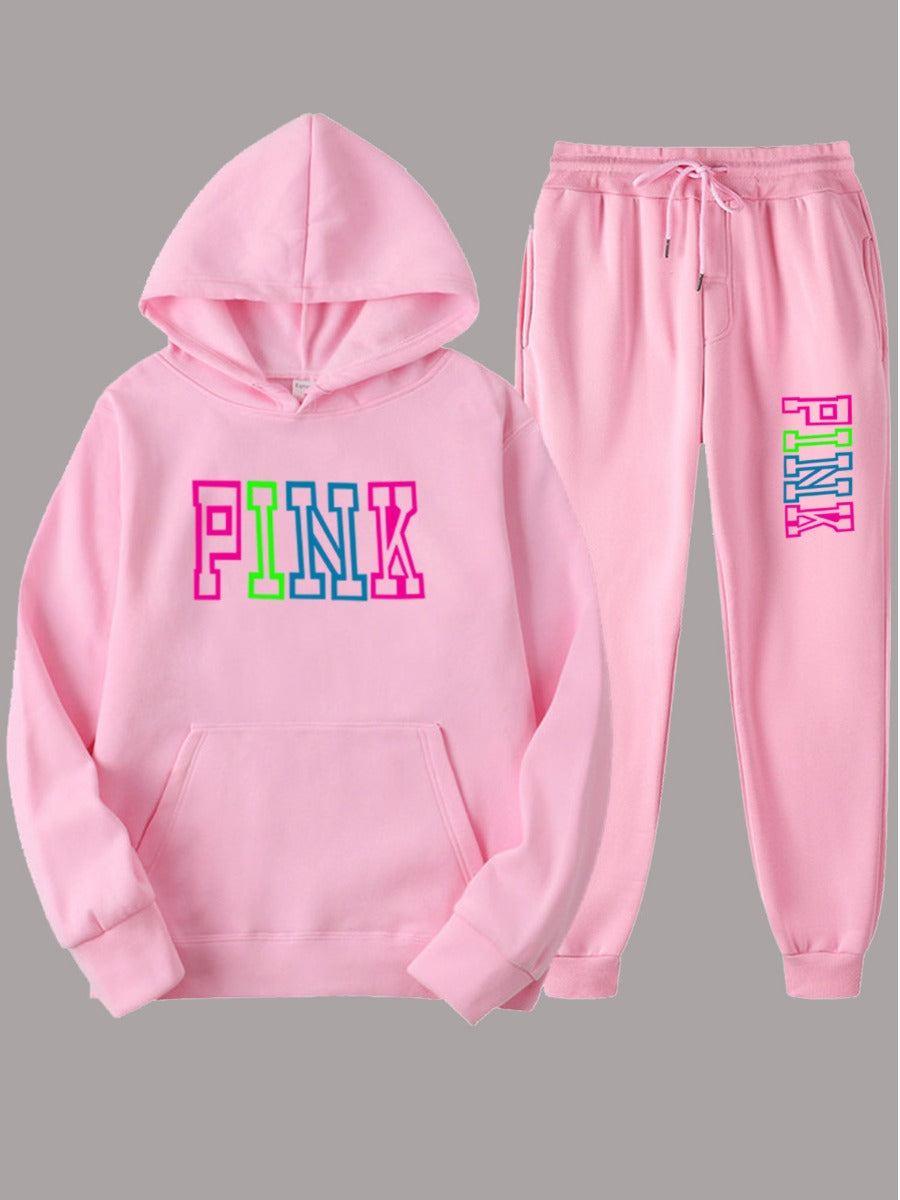 Pink Letter Print Pants Set Ar5057