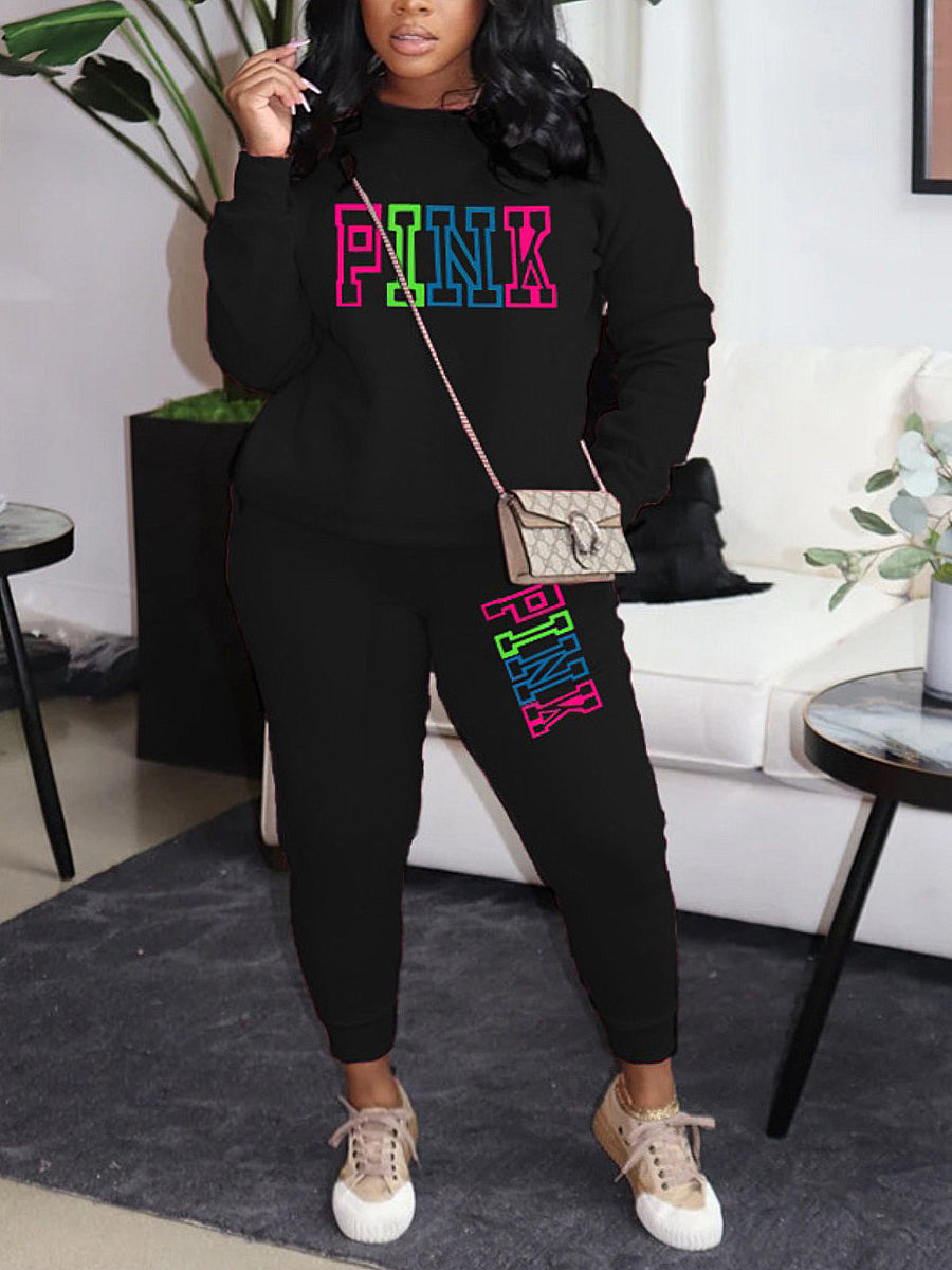 Pink Letter Print Pants Set Ar5057