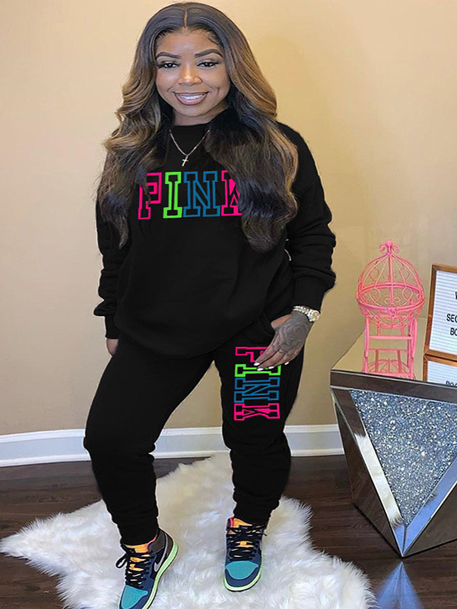 Pink Letter Print Pants Set Ar5057