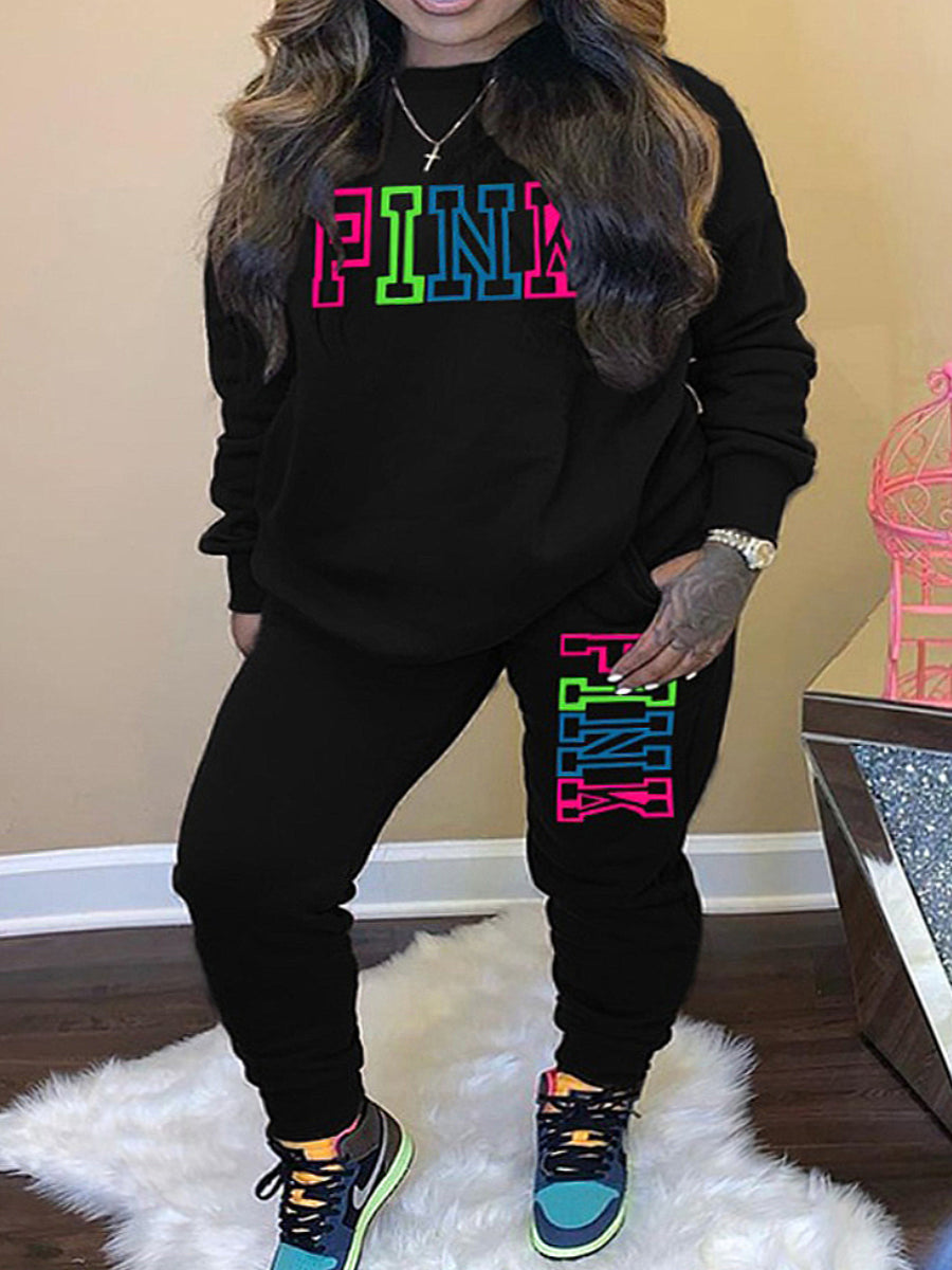 Pink Letter Print Pants Set Ar5057
