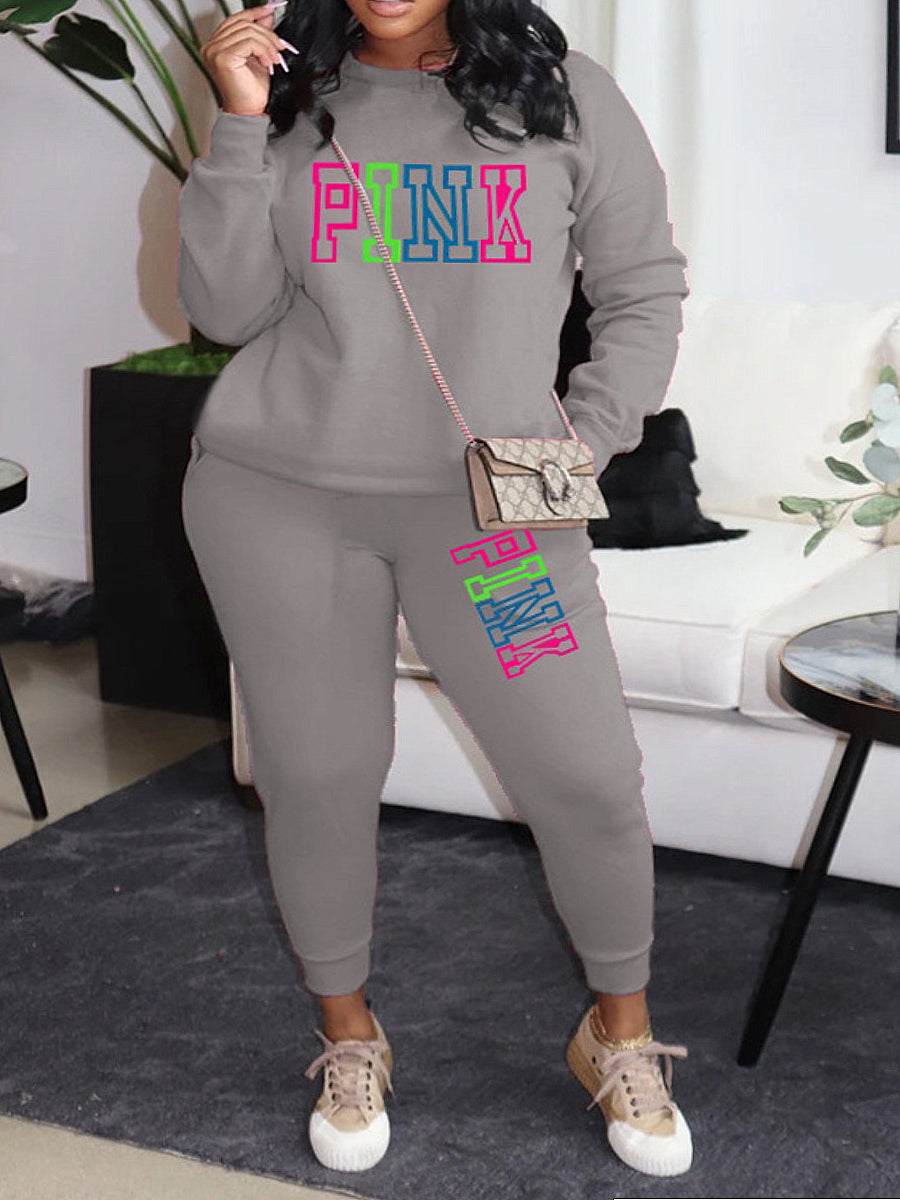 Pink Letter Print Pants Set Ar5057