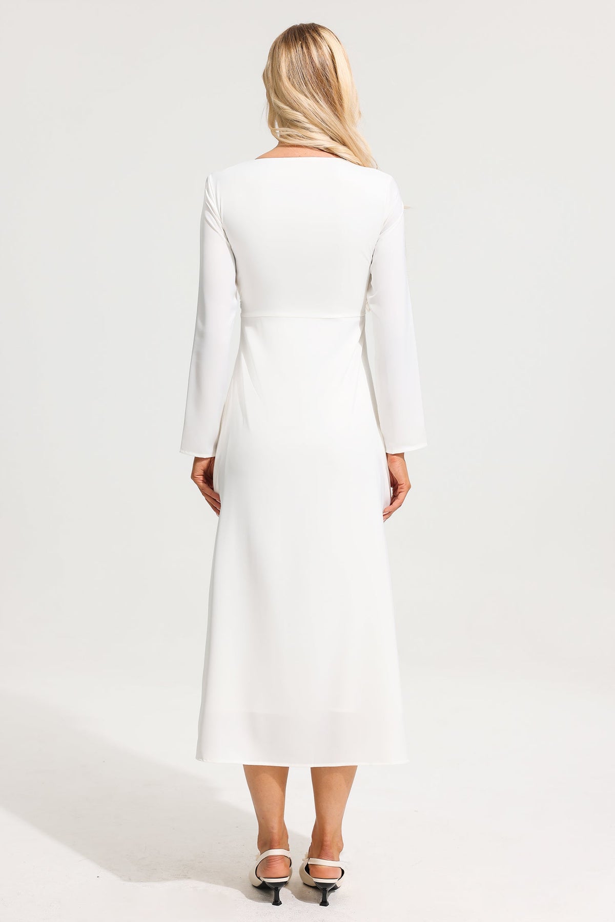 Satin V-neck Long Sleeve Maxi Dress