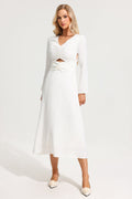 Satin V-neck Long Sleeve Maxi Dress