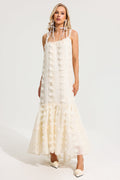 Ruffle 3d Flower Halter Neck Maxi Dress
