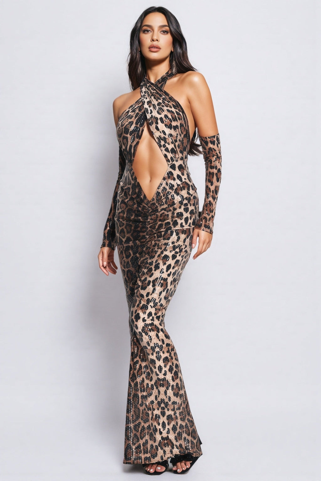Juno Halter Sequin Maxi Dress