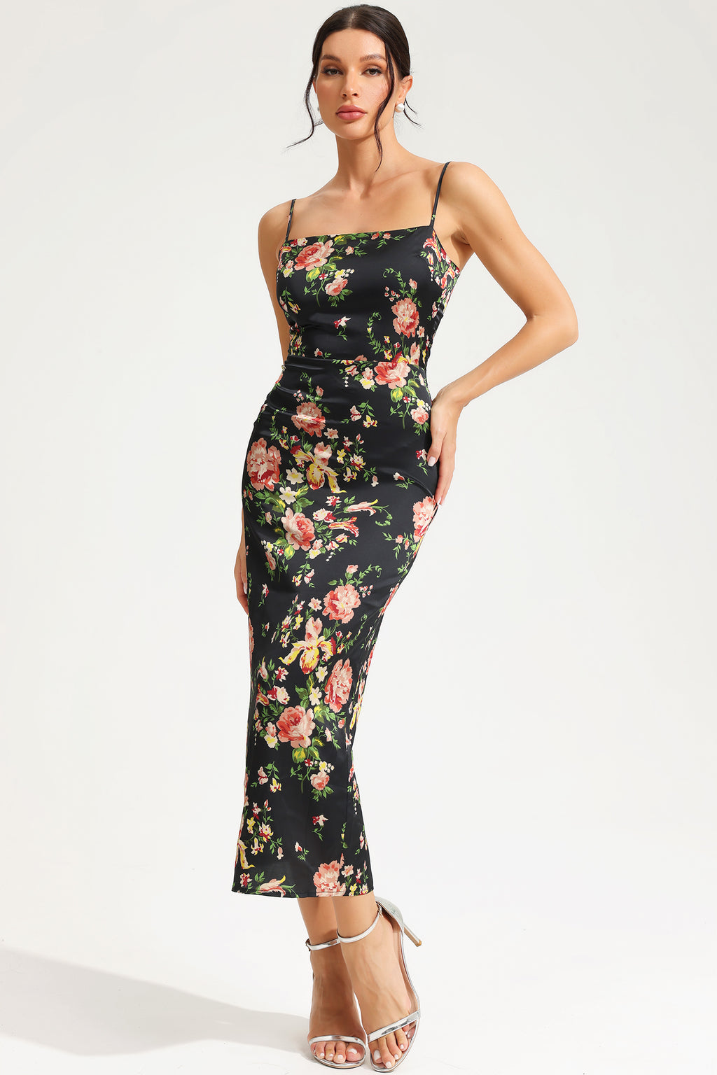 Lace Up Slit Cami Midi Dress
