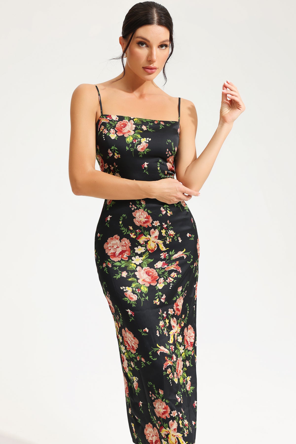 Lace Up Slit Cami Midi Dress