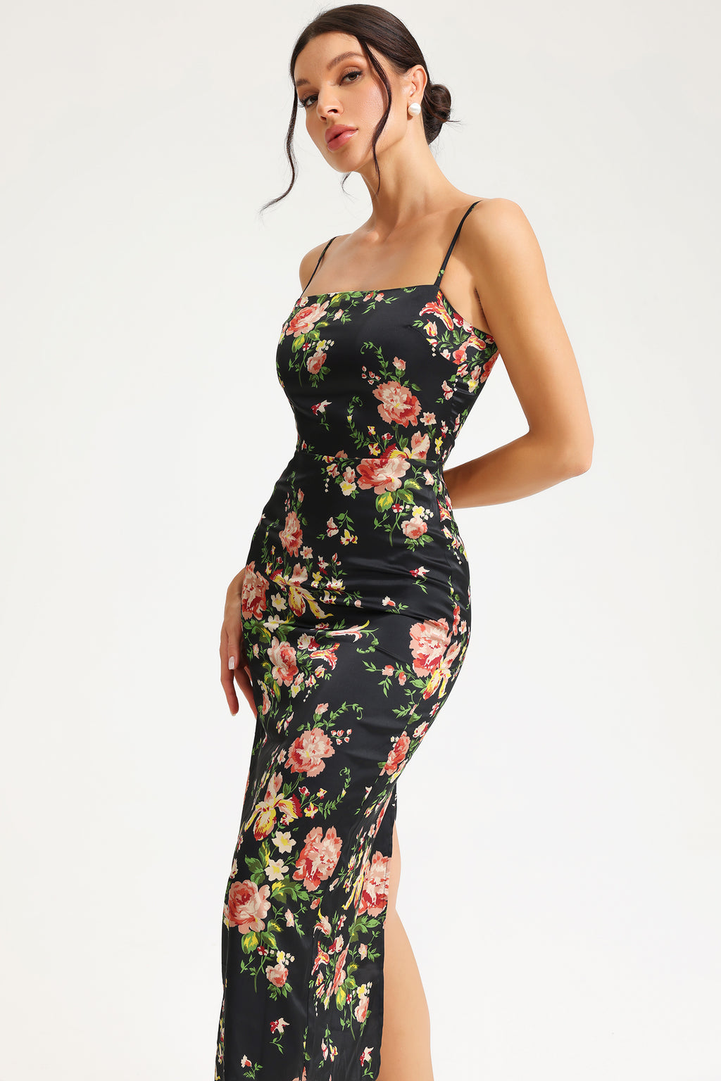 Lace Up Slit Cami Midi Dress