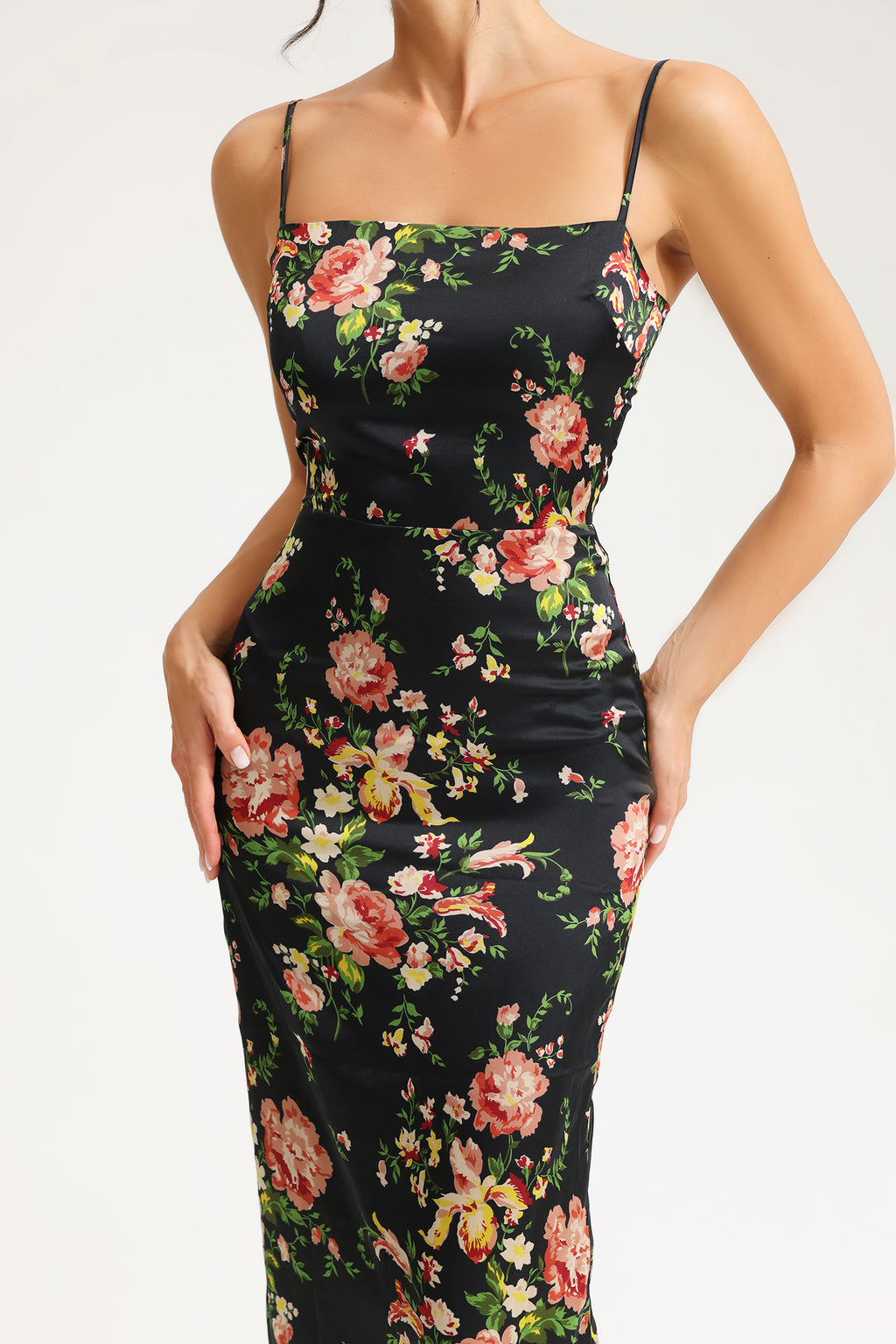 Lace Up Slit Cami Midi Dress