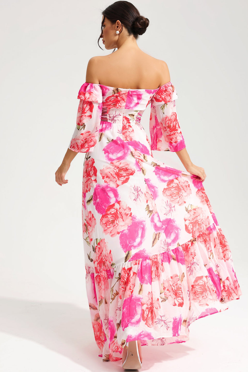 Off-shoulder Cut Out Lace Up Maxi Dress Red