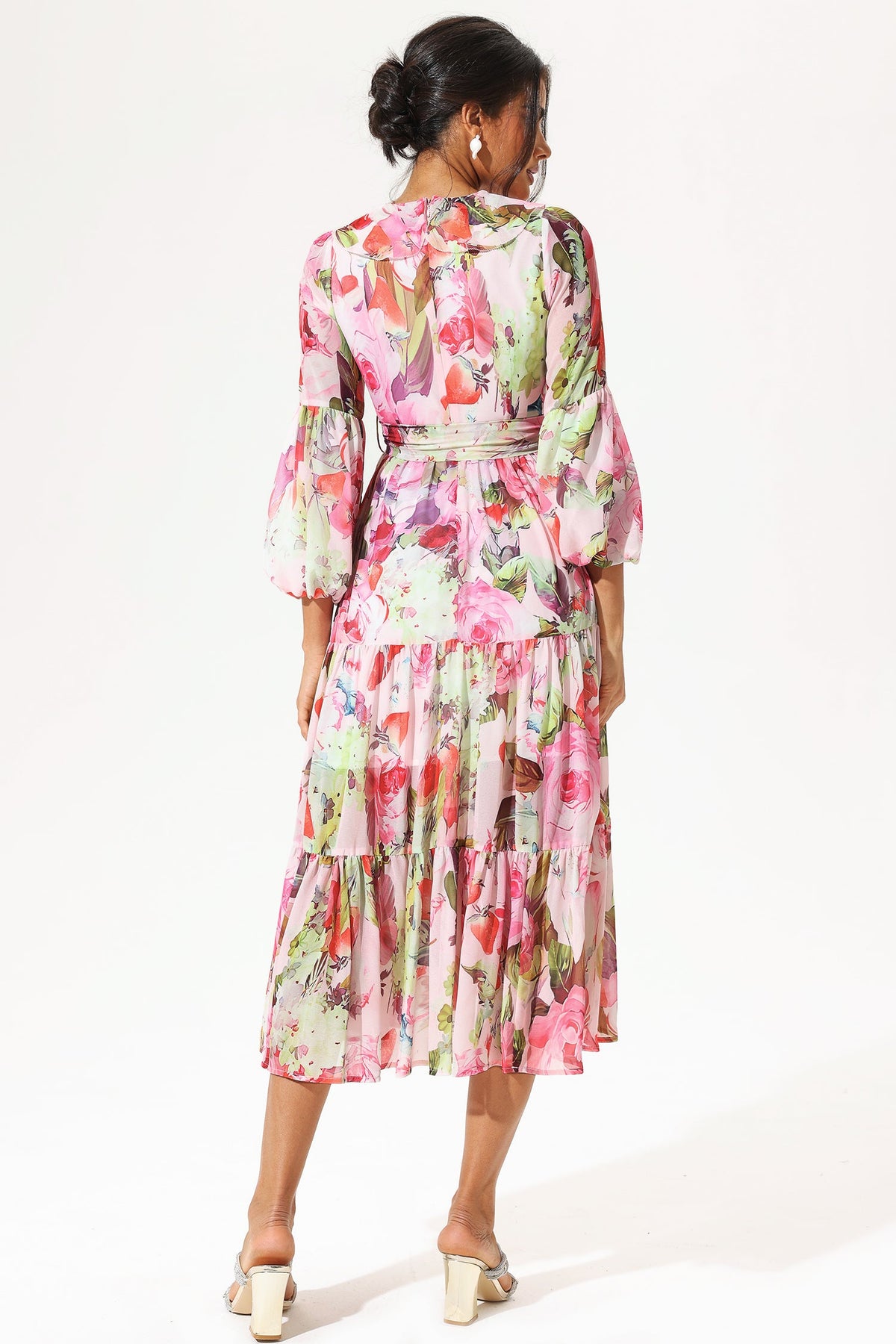 Long Sleeve V-neck Ruffle Maxi Dress