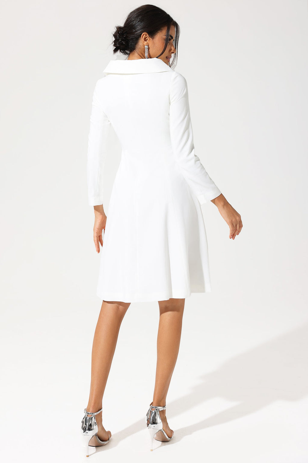 Long Sleeve Off-shoulder Midi Dress White