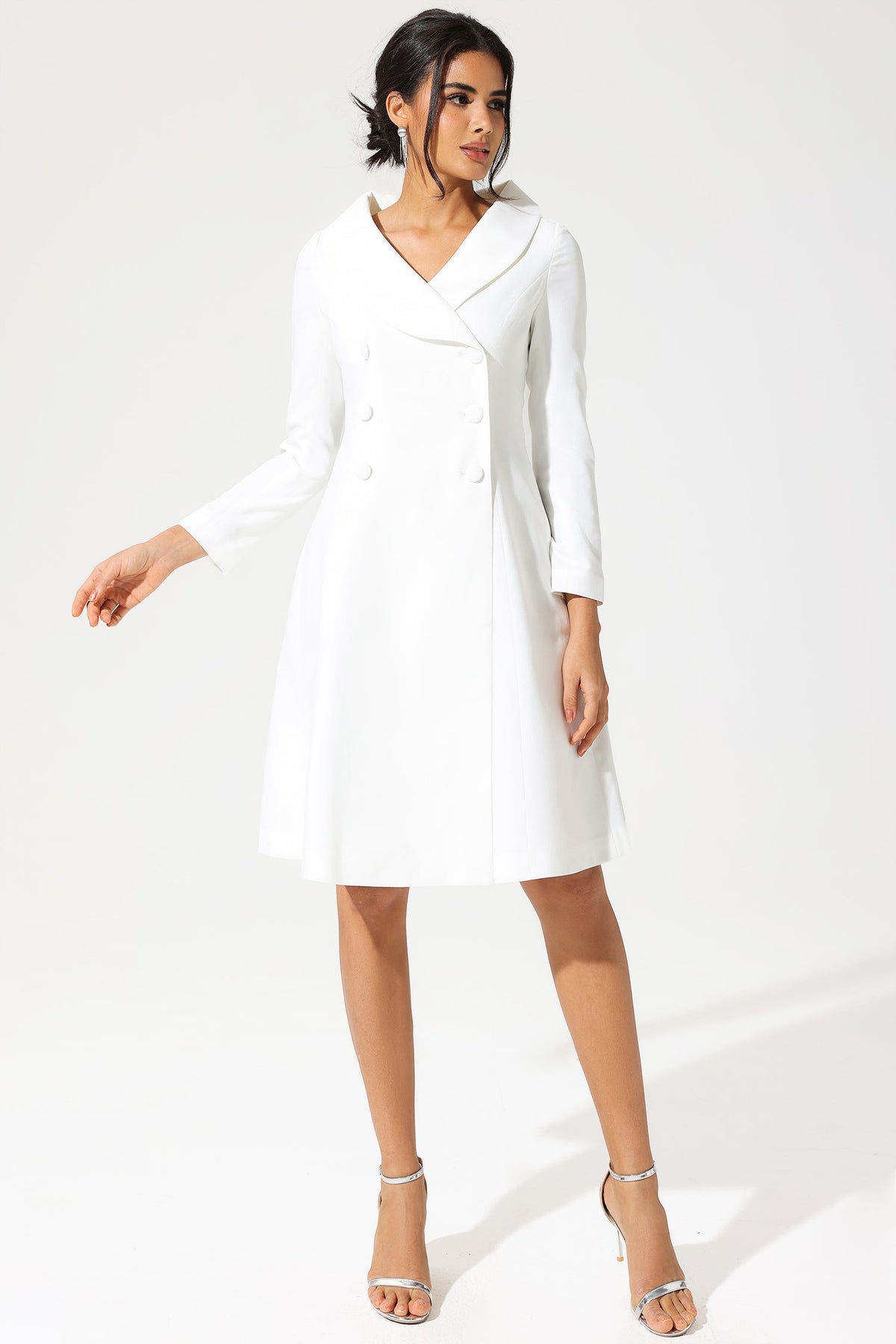 Long Sleeve Off-shoulder Midi Dress White