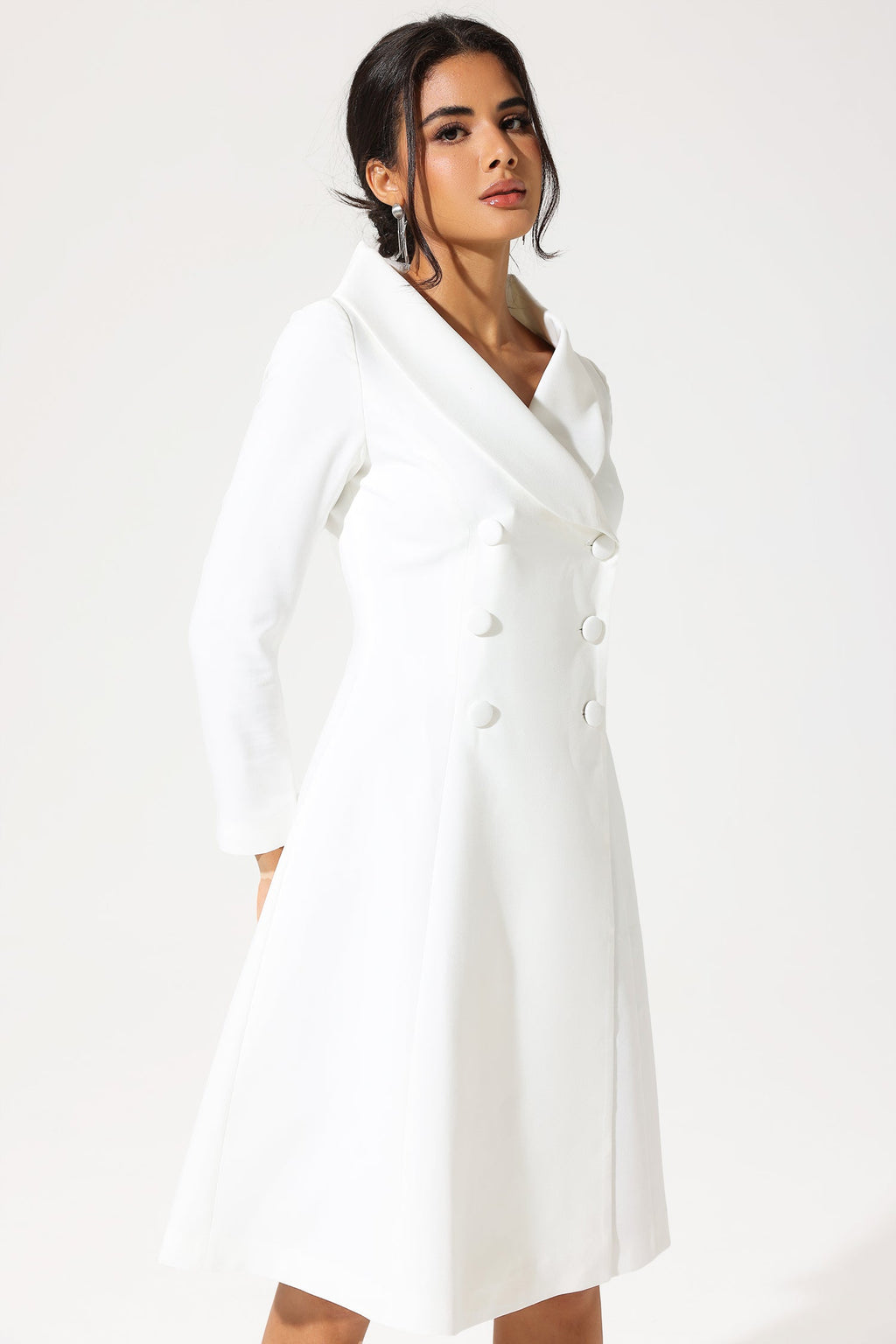 Long Sleeve Off-shoulder Midi Dress White