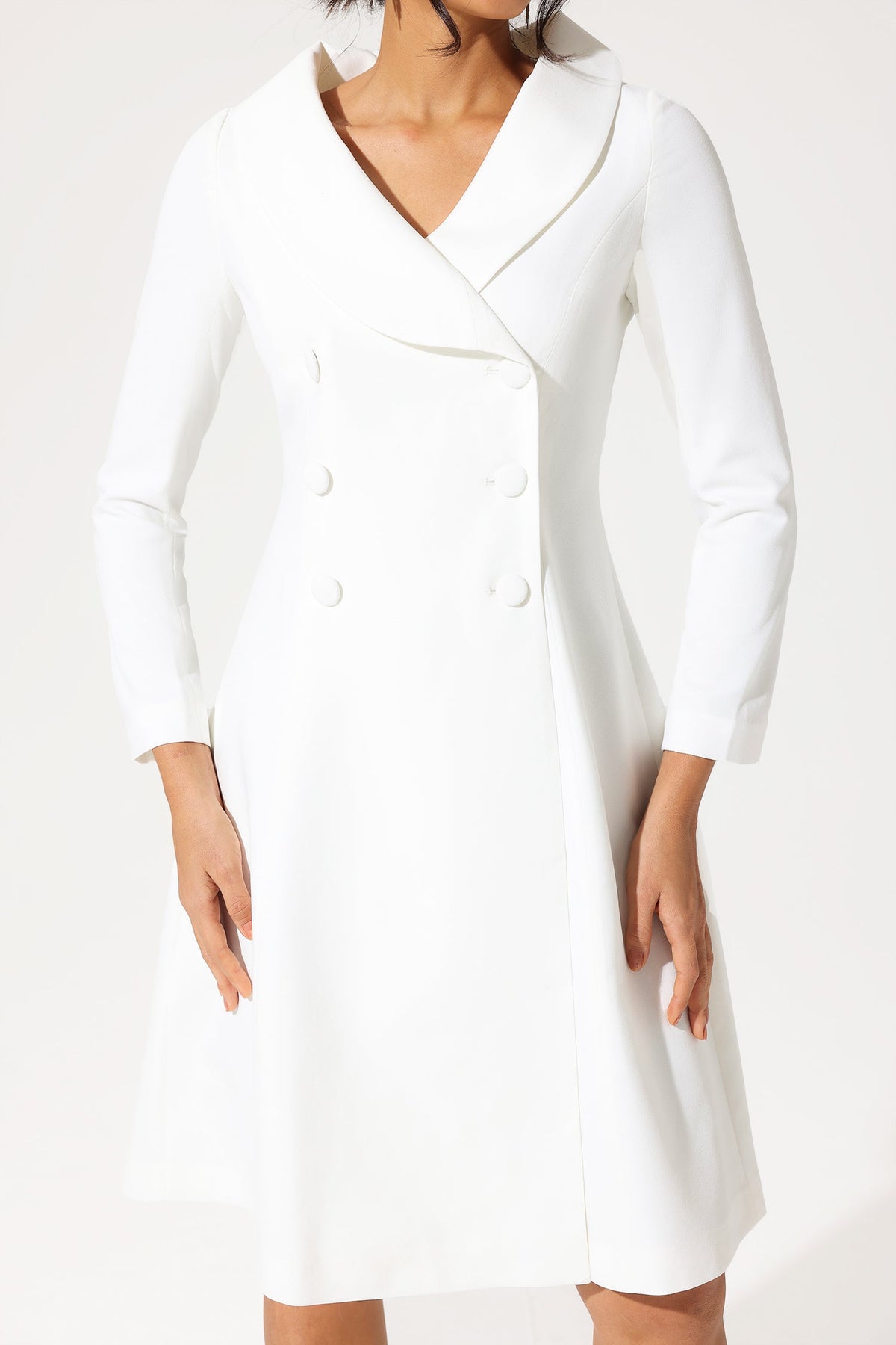 Long Sleeve Off-shoulder Midi Dress White