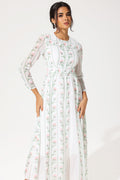 Long Sleeve Crew Collar Silk Georgette Midi Dress