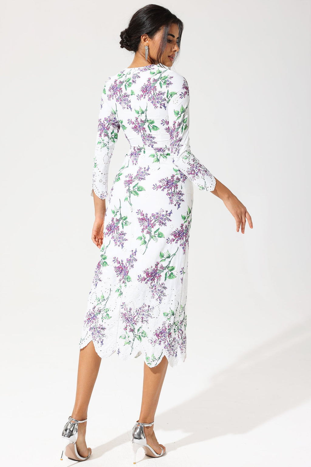 Long Sleeve Crew Collar Broderie Anglaise Maxi Dress