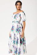 Puff Sleeve Off-shoulder Ruffle Hem Maxi Dress