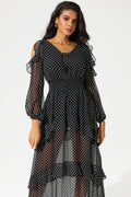 Cold-shoulder V-neck Ruffled Maxi Dress