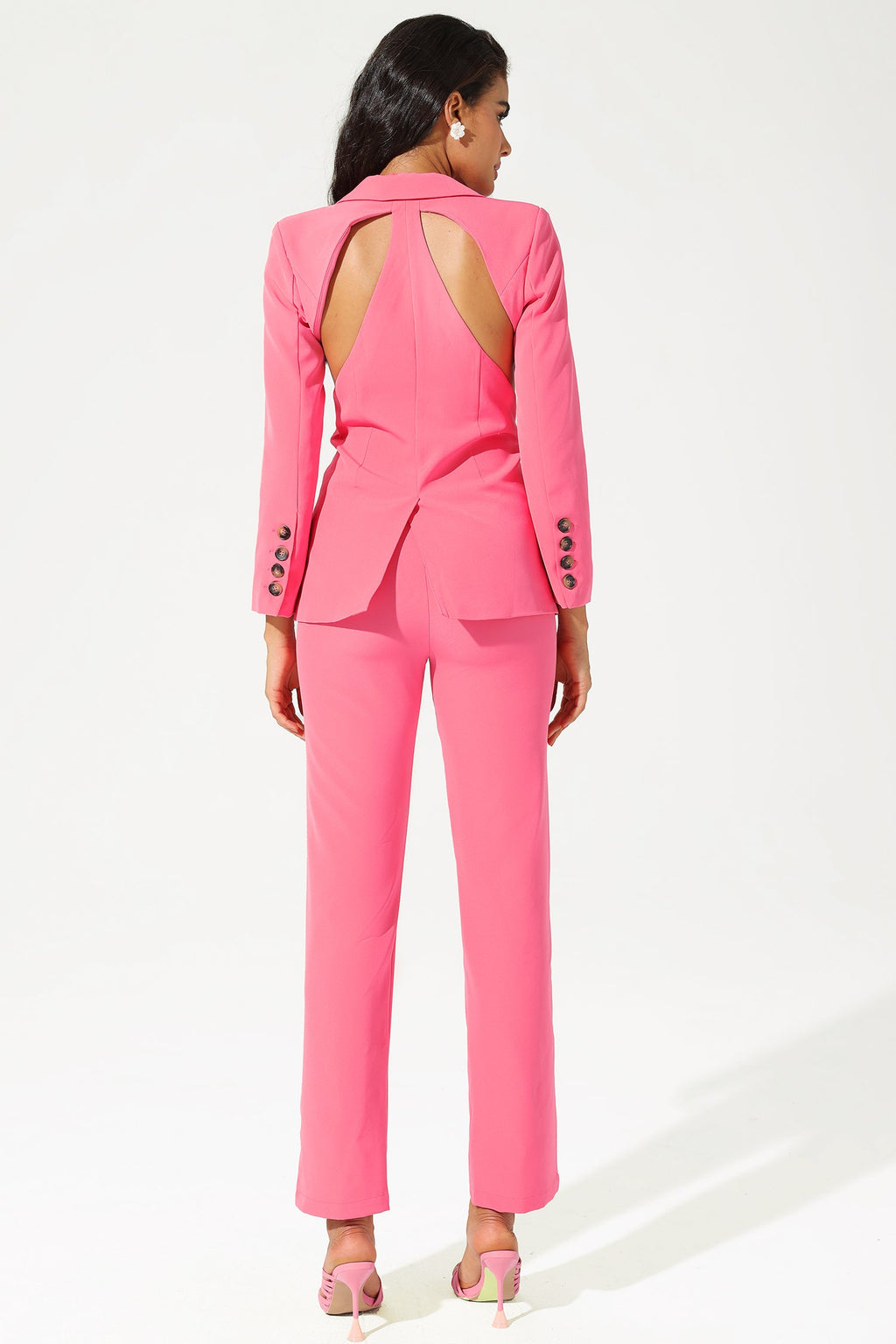 Cut-out Backless Suit Two-piece Set Pink